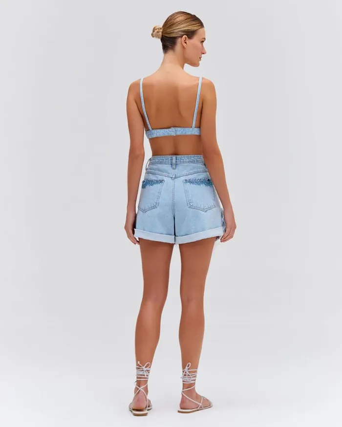 Ready To Wear Beaded Feather Denim Shorts EXCLUSIVE PatBO Bottoms