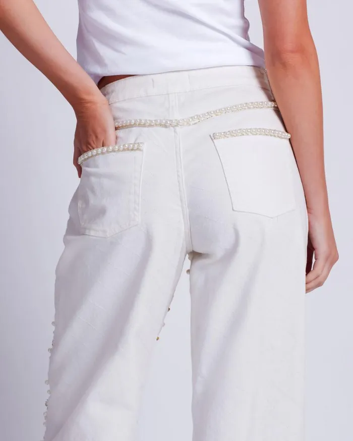 Ready To Wear Beaded Wide Leg Jeans PatBO Bottoms