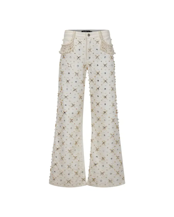 Ready To Wear Beaded Wide Leg Jeans PatBO Bottoms