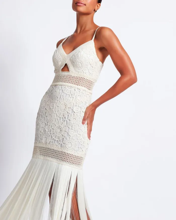 Ready To Wear Crochet Fringe Maxi Dress PatBO Dresses and Jumpsuits