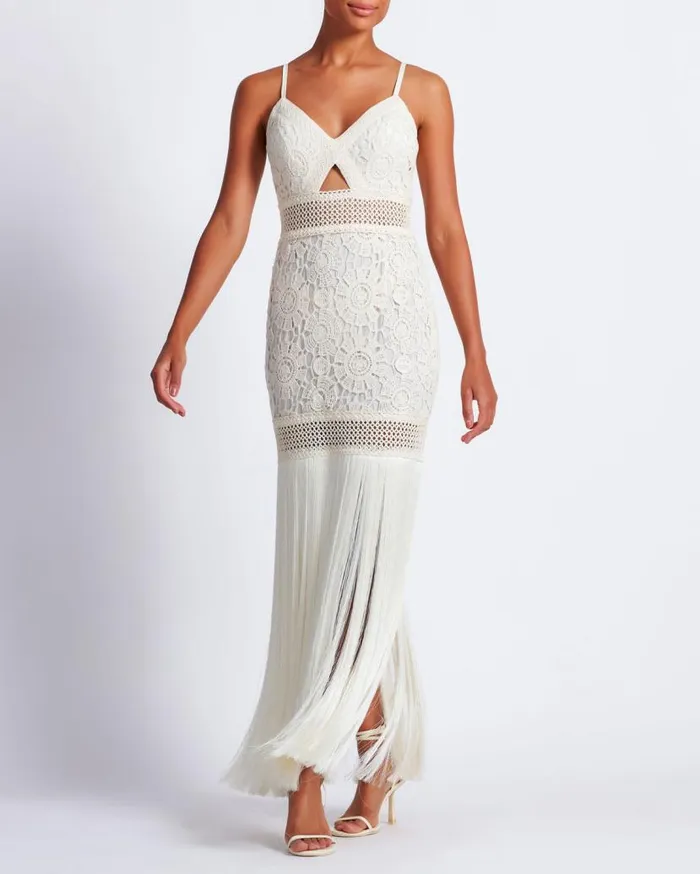 Ready To Wear Crochet Fringe Maxi Dress PatBO Dresses and Jumpsuits