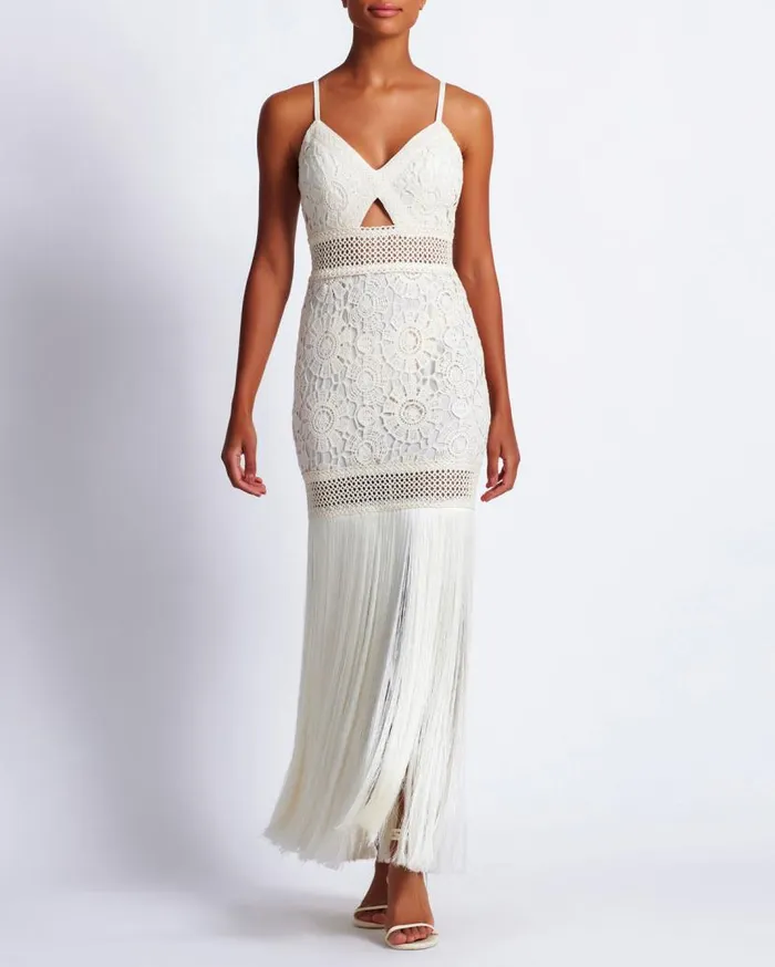 Ready To Wear Crochet Fringe Maxi Dress PatBO Dresses and Jumpsuits