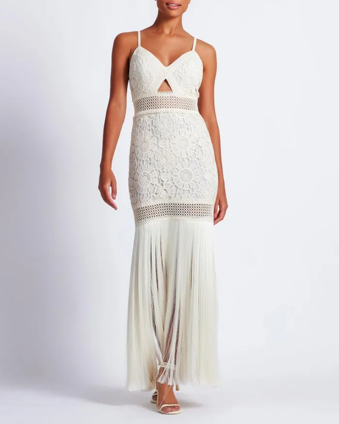 Ready To Wear Crochet Fringe Maxi Dress PatBO Dresses and Jumpsuits