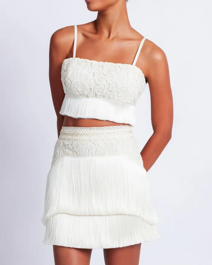 Ready To Wear Crochet Fringe Mini Skirt PatBO Bottoms