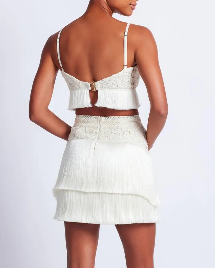 Ready To Wear Crochet Fringe Mini Skirt PatBO Bottoms