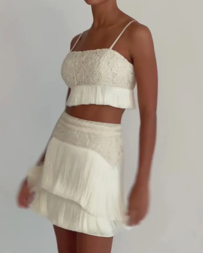 Ready To Wear Crochet Fringe Mini Skirt PatBO Bottoms
