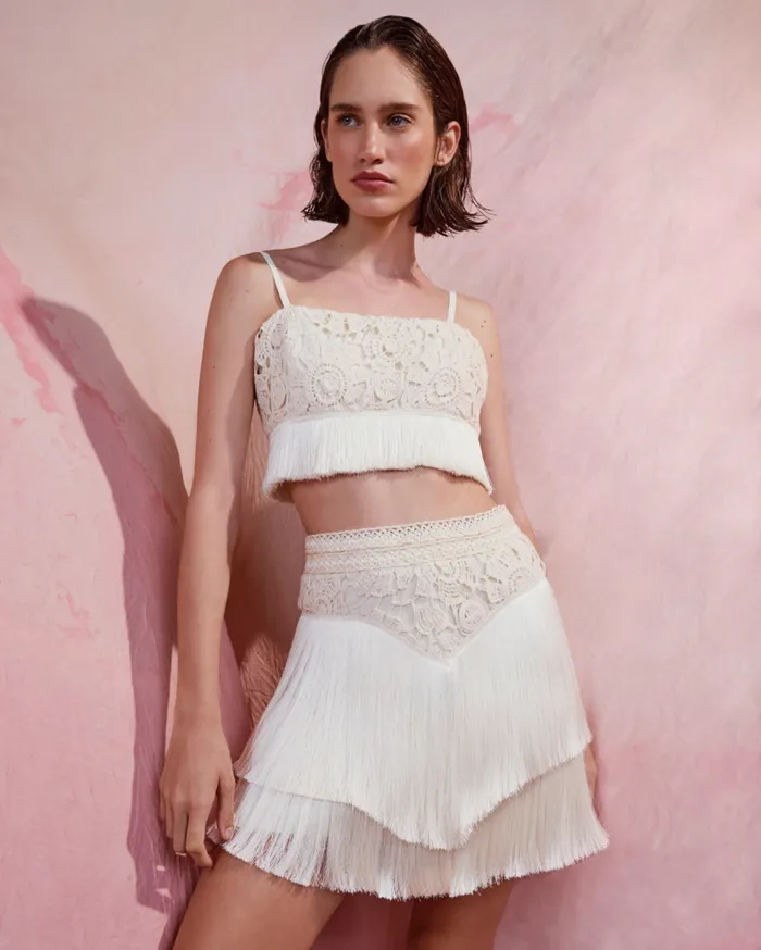 Ready To Wear Crochet Fringe Mini Skirt PatBO Bottoms