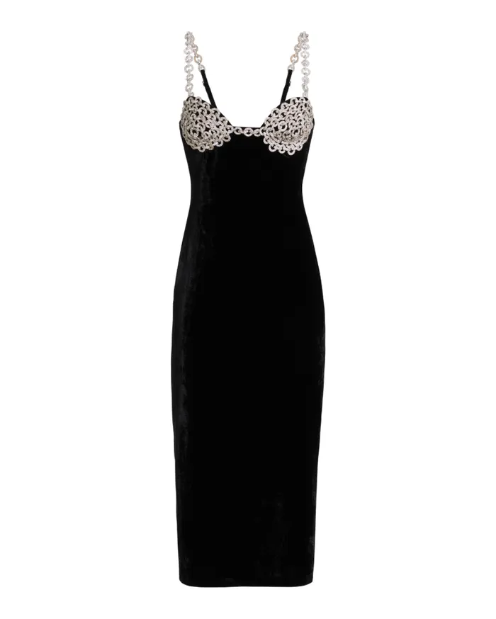 Ready To Wear Crystal Chain Velvet Midi Dress FINAL SALE PatBO Dresses and Jumpsuits