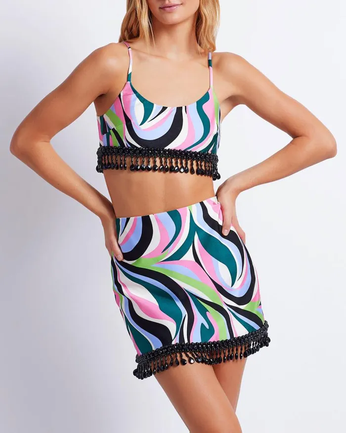 Ready To Wear DELOS BEADED CROPPED TOP FINAL SALE PatBO Tops and Bodysuits