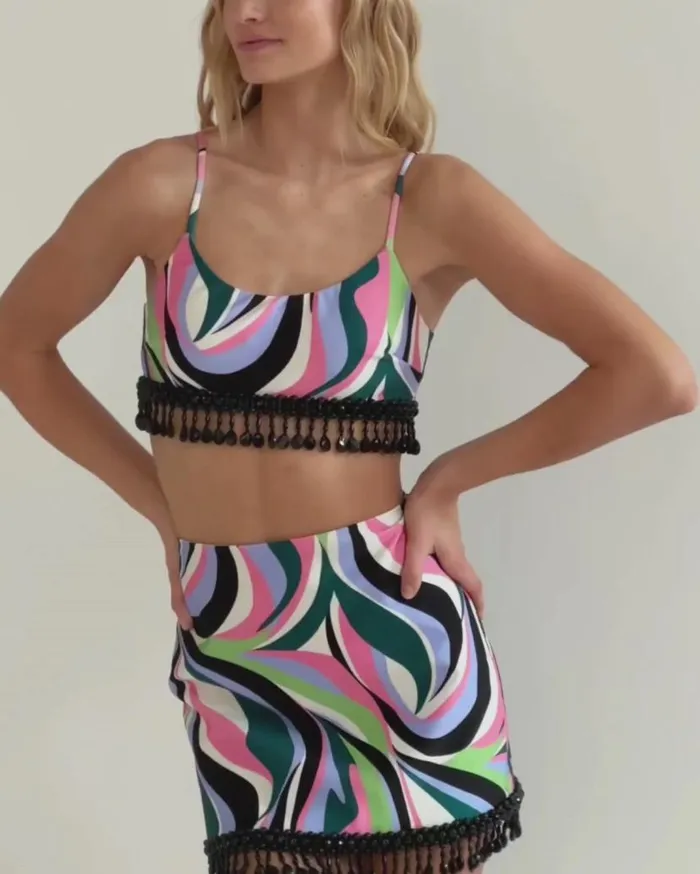 Ready To Wear DELOS BEADED CROPPED TOP FINAL SALE PatBO Tops and Bodysuits