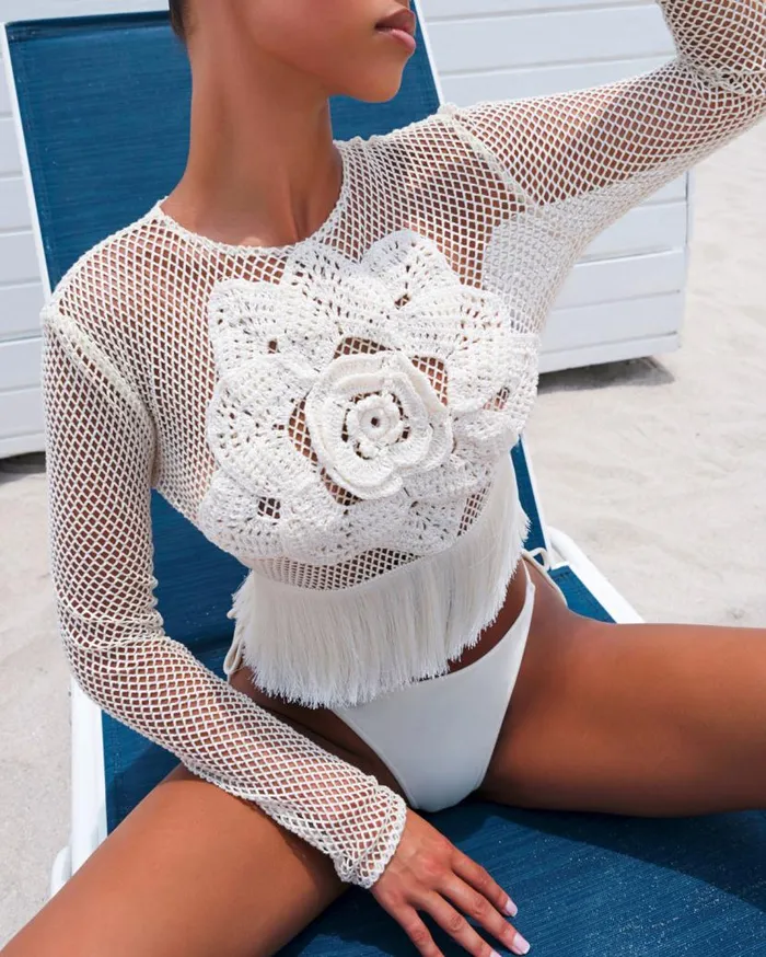 Ready To Wear Embroidered Crochet Top PatBO Tops and Bodysuits