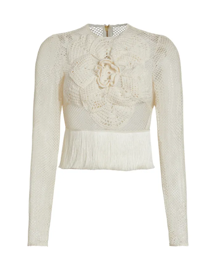 Ready To Wear Embroidered Crochet Top PatBO Tops and Bodysuits