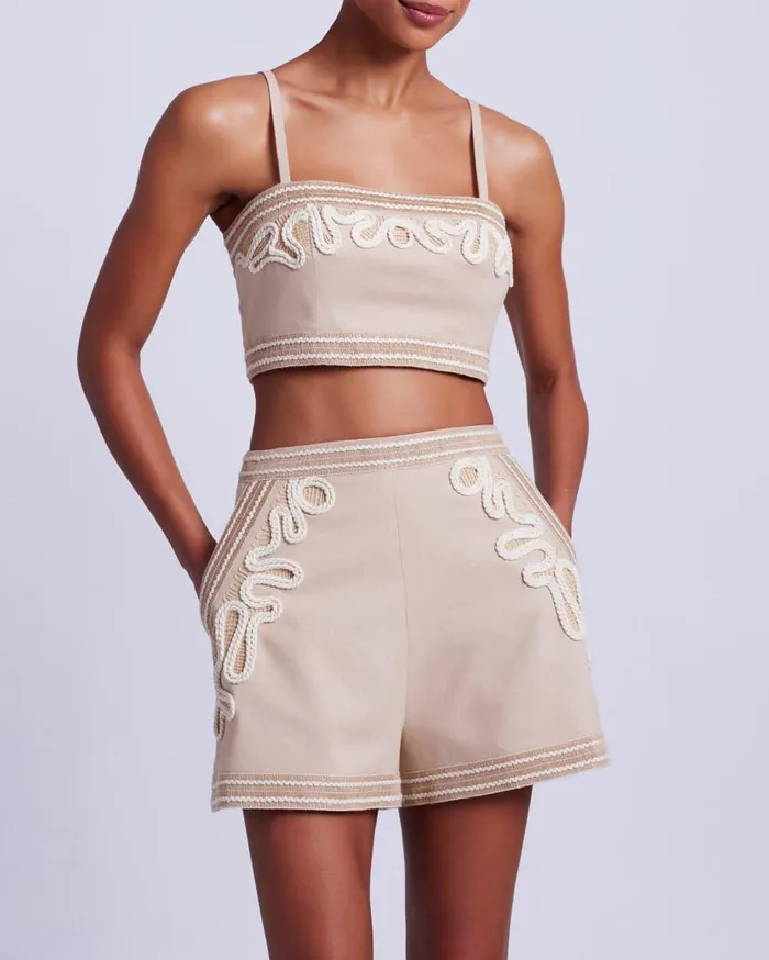 Ready To Wear Embroidered Linen Shorts PatBO Bottoms