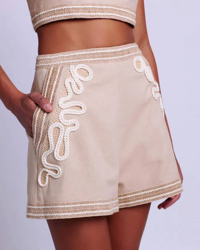 Ready To Wear Embroidered Linen Shorts PatBO Bottoms