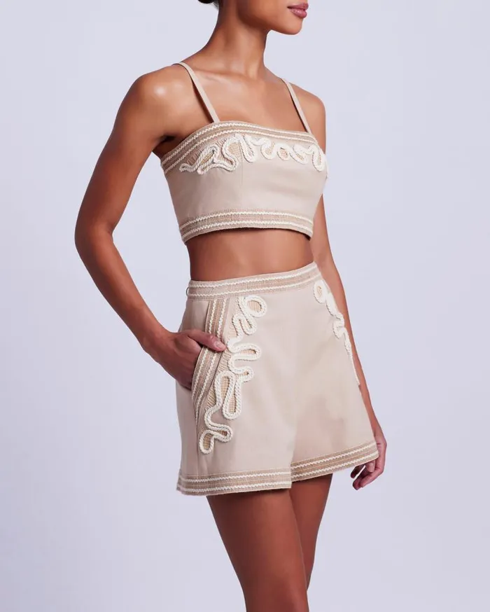 Ready To Wear Embroidered Linen Shorts PatBO Bottoms