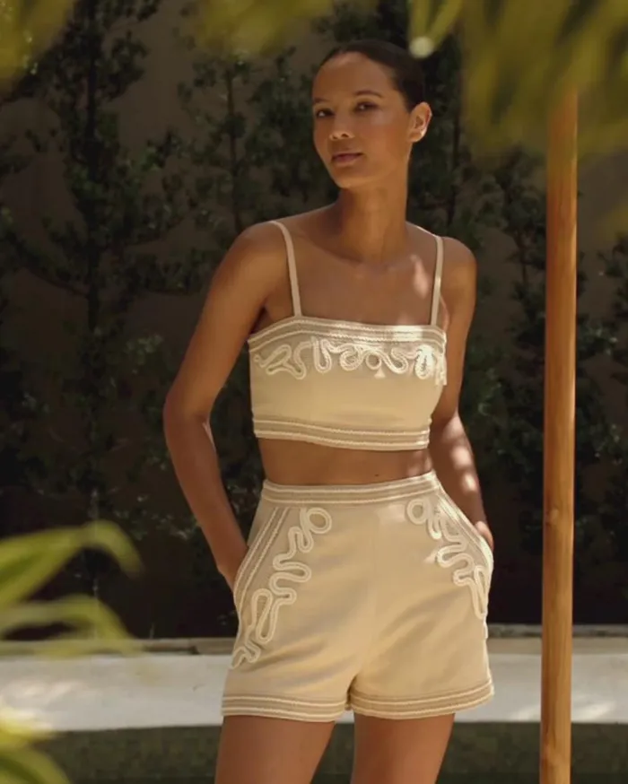 Ready To Wear Embroidered Linen Shorts PatBO Bottoms