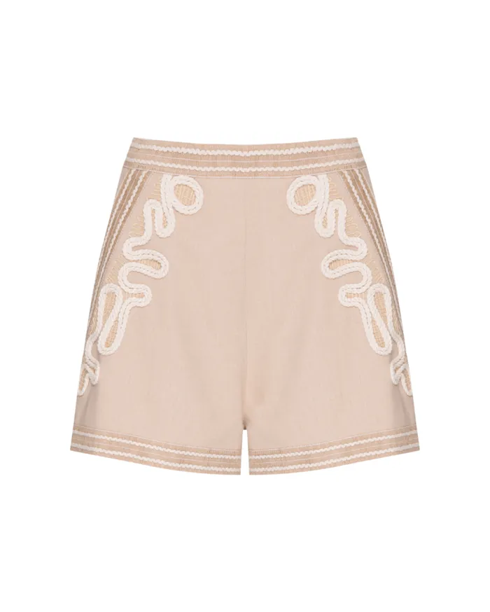 Ready To Wear Embroidered Linen Shorts PatBO Bottoms