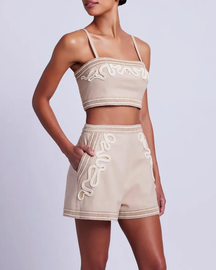 Ready To Wear Embroidered Linen Top PatBO Tops and Bodysuits