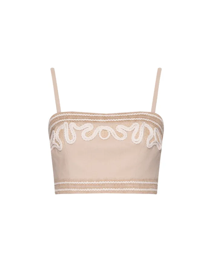 Ready To Wear Embroidered Linen Top PatBO Tops and Bodysuits