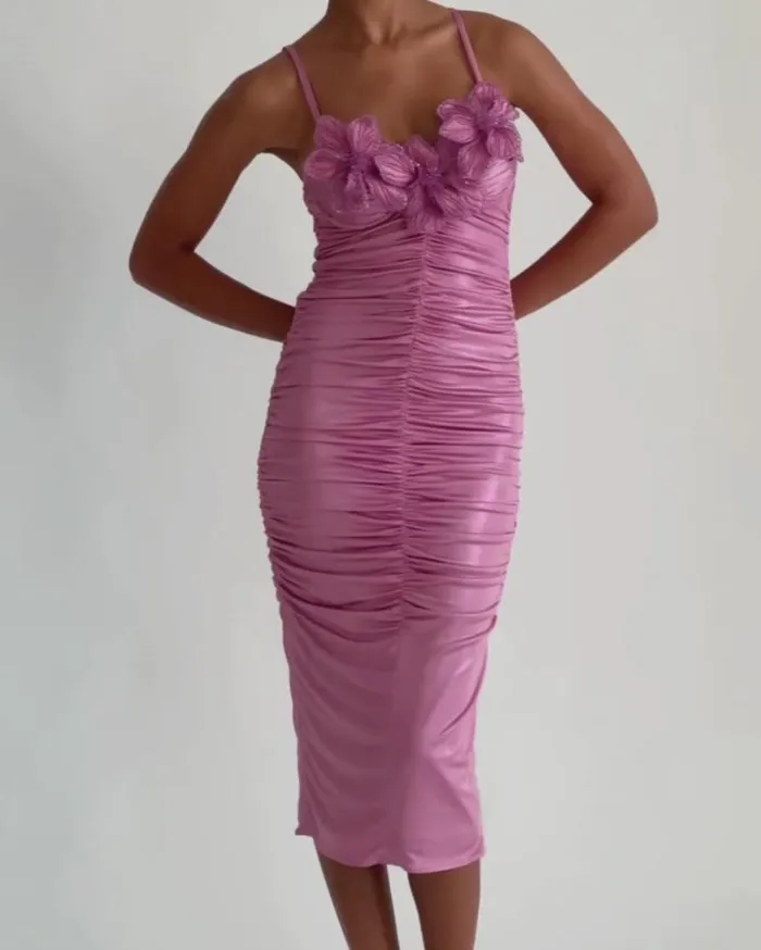 Ready To Wear Embroidered Metallic Jersey Midi Dress PatBO Dresses and Jumpsuits