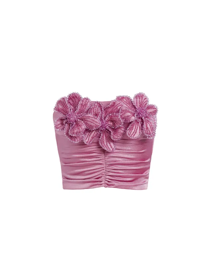 Ready To Wear Embroidered Metallic Jersey Strapless Top PatBO Tops and Bodysuits