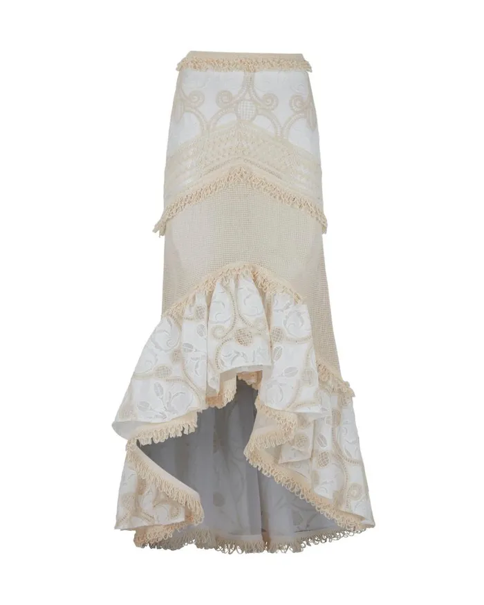 Ready To Wear Fluted Lace Maxi Skirt RUNWAY PatBO Bottoms
