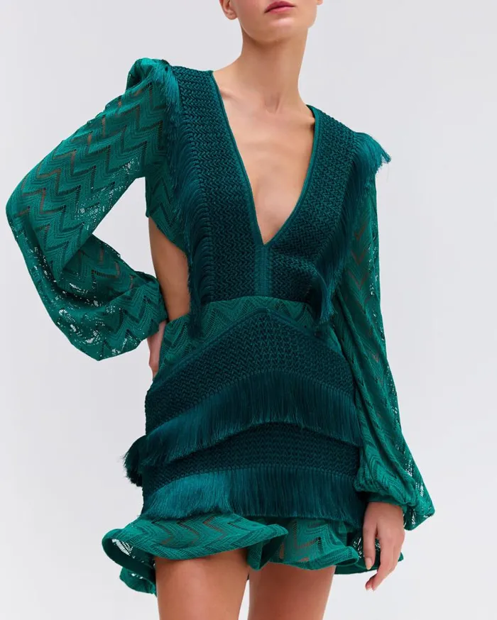 Ready To Wear FRINGE CUTOUT MINI DRESS PatBO Dresses and Jumpsuits