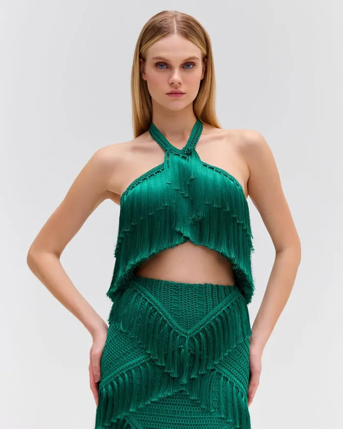 Ready To Wear Fringe Halterneck Top EXCLUSIVE PatBO Tops and Bodysuits