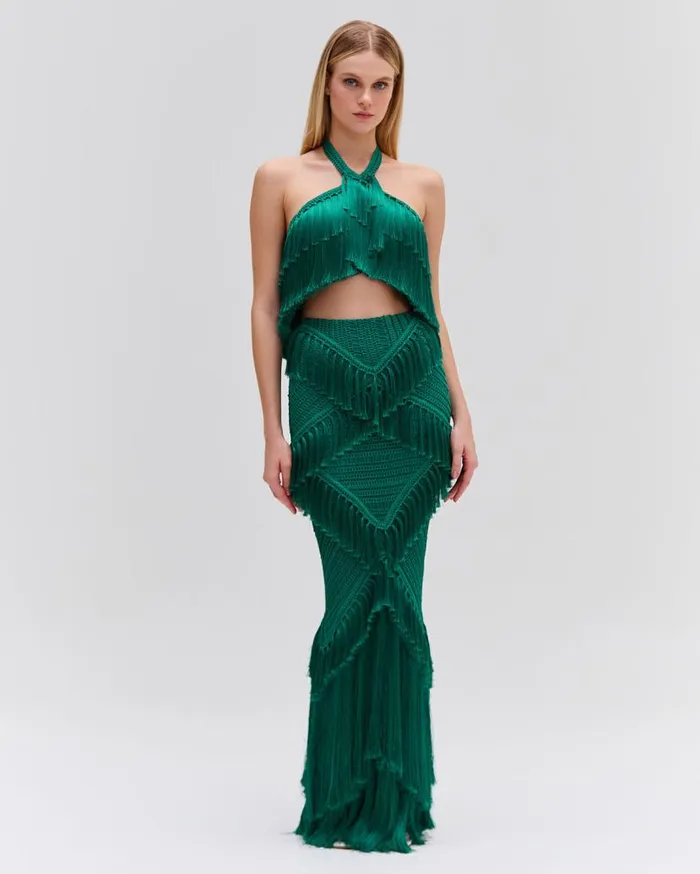 Ready To Wear Fringe Halterneck Top EXCLUSIVE PatBO Tops and Bodysuits