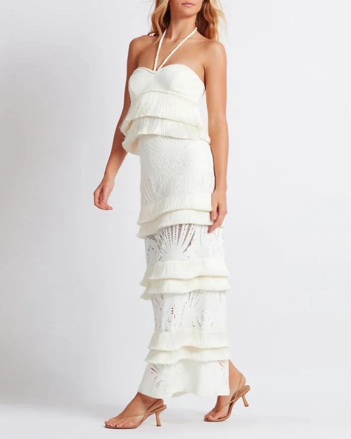Ready To Wear Fringe Halterneck Top PatBO Tops and Bodysuits