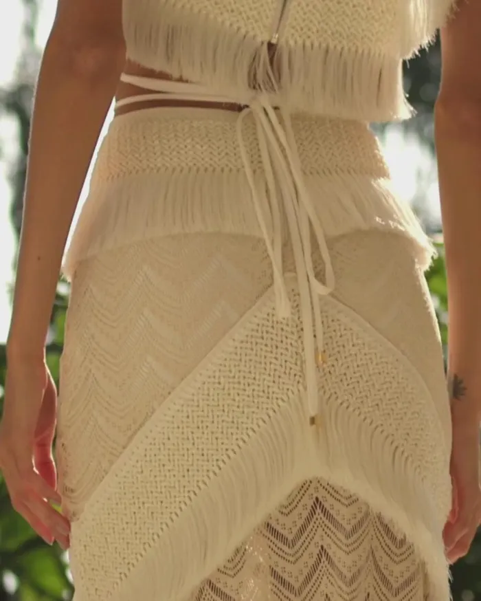 Ready To Wear Fringe Trim Cropped Top PatBO Tops and Bodysuits