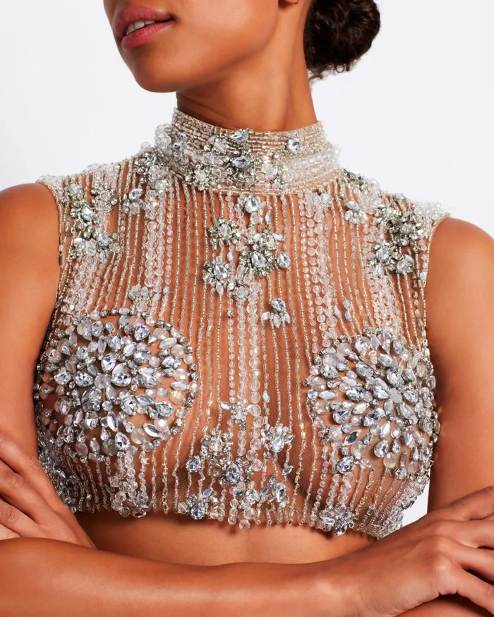 Ready To Wear HandBeaded Cropped Top PatBO Tops and Bodysuits