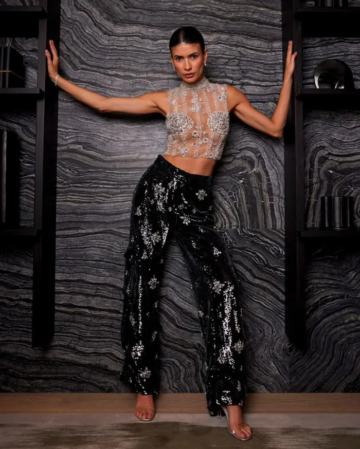 Ready To Wear HANDBEADED CROPPED TOP PatBO Tops and Bodysuits