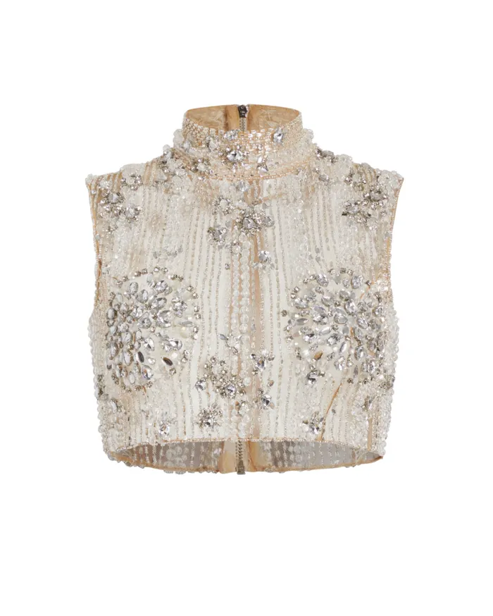 Ready To Wear HANDBEADED CROPPED TOP PatBO Tops and Bodysuits