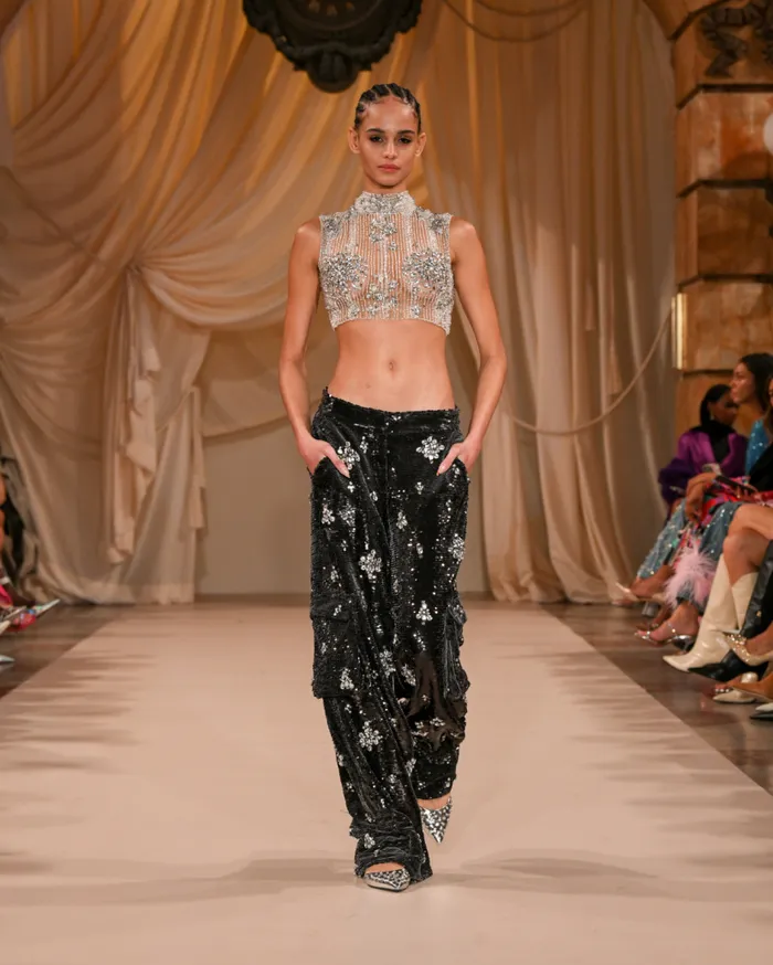 Ready To Wear HANDBEADED CROPPED TOP PatBO Tops and Bodysuits