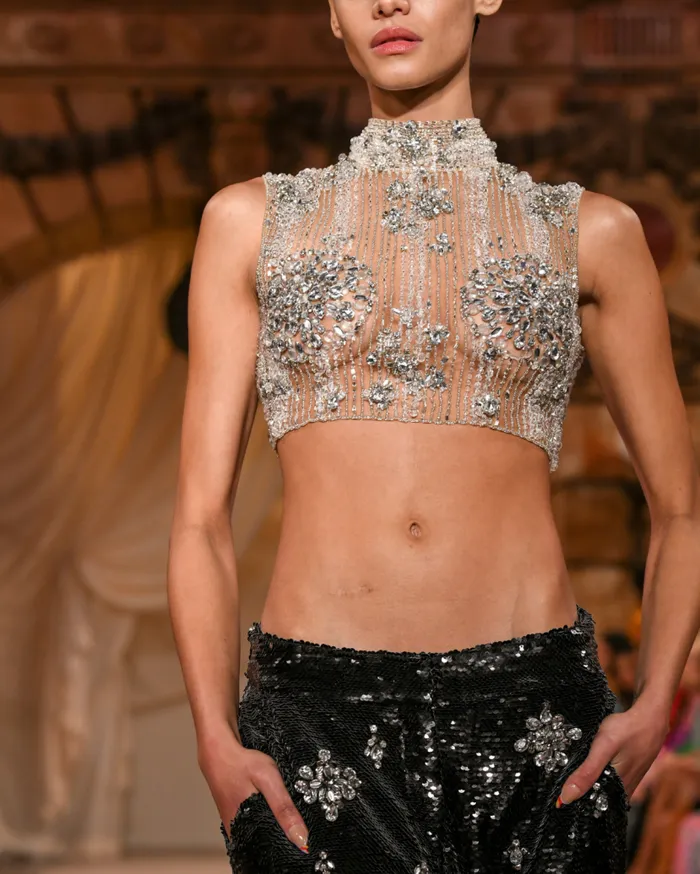 Ready To Wear HANDBEADED CROPPED TOP PatBO Tops and Bodysuits