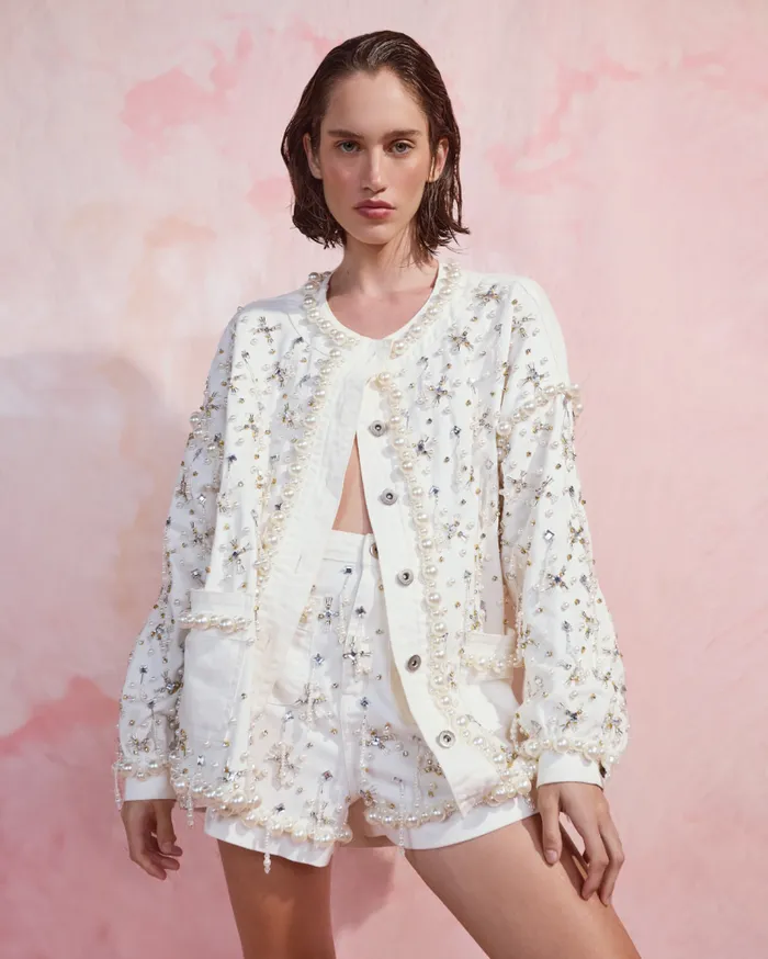 Ready To Wear HandBeaded Denim Shorts PatBO Bottoms