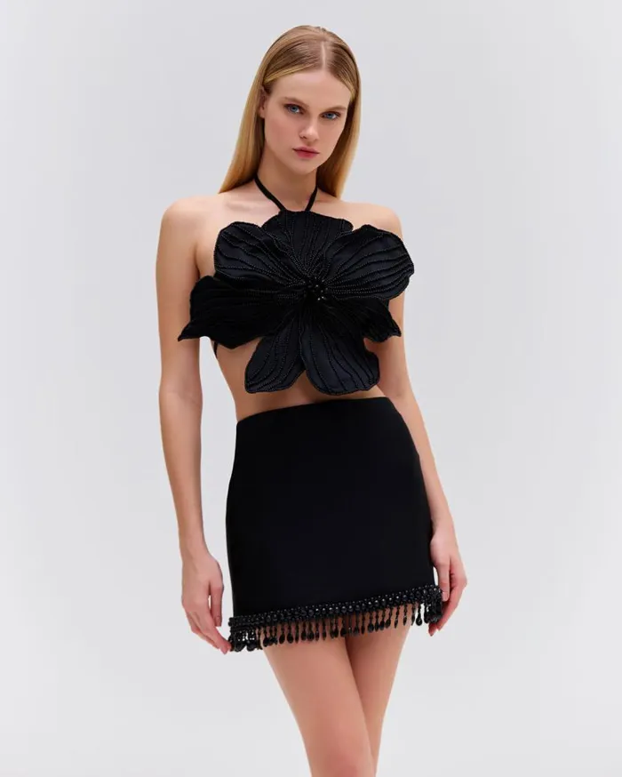 Ready To Wear HANDBEADED FLOWER TOP EXCLUSIVE PatBO Tops and Bodysuits