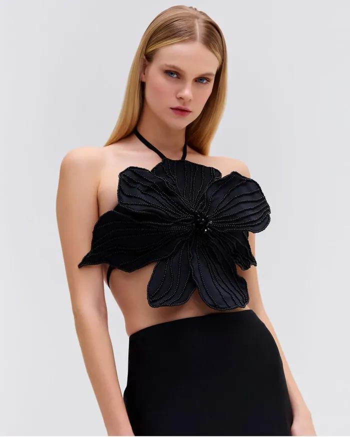 Ready To Wear HANDBEADED FLOWER TOP EXCLUSIVE PatBO Tops and Bodysuits