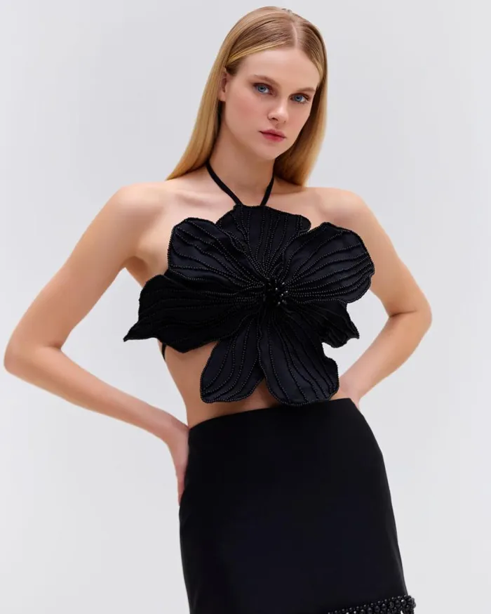 Ready To Wear HANDBEADED FLOWER TOP EXCLUSIVE PatBO Tops and Bodysuits