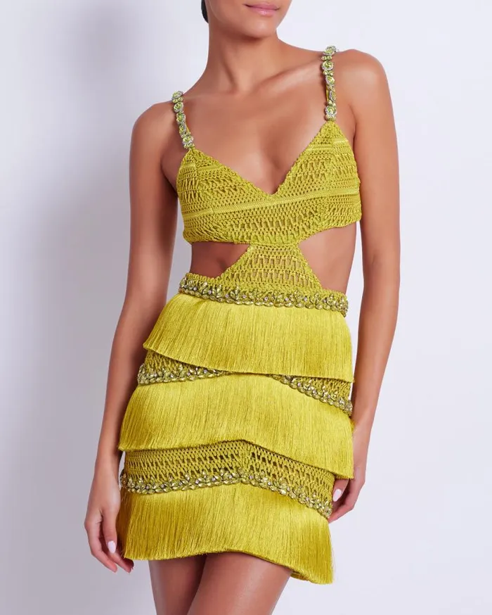 Ready To Wear HandBeaded Fringe Mini Dress PatBO Dresses and Jumpsuits