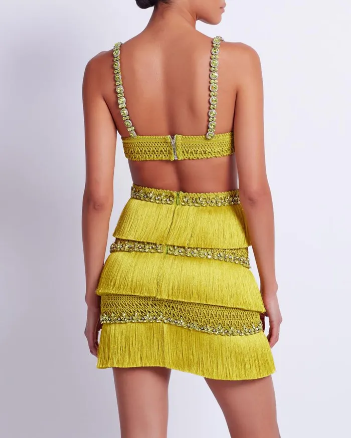 Ready To Wear HANDBEADED FRINGE MINI DRESS PatBO Dresses and Jumpsuits