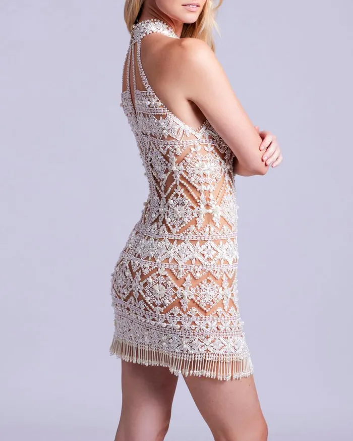 Ready To Wear HandBeaded High Neck Mini Dress EXCLUSIVE PatBO Dresses and Jumpsuits