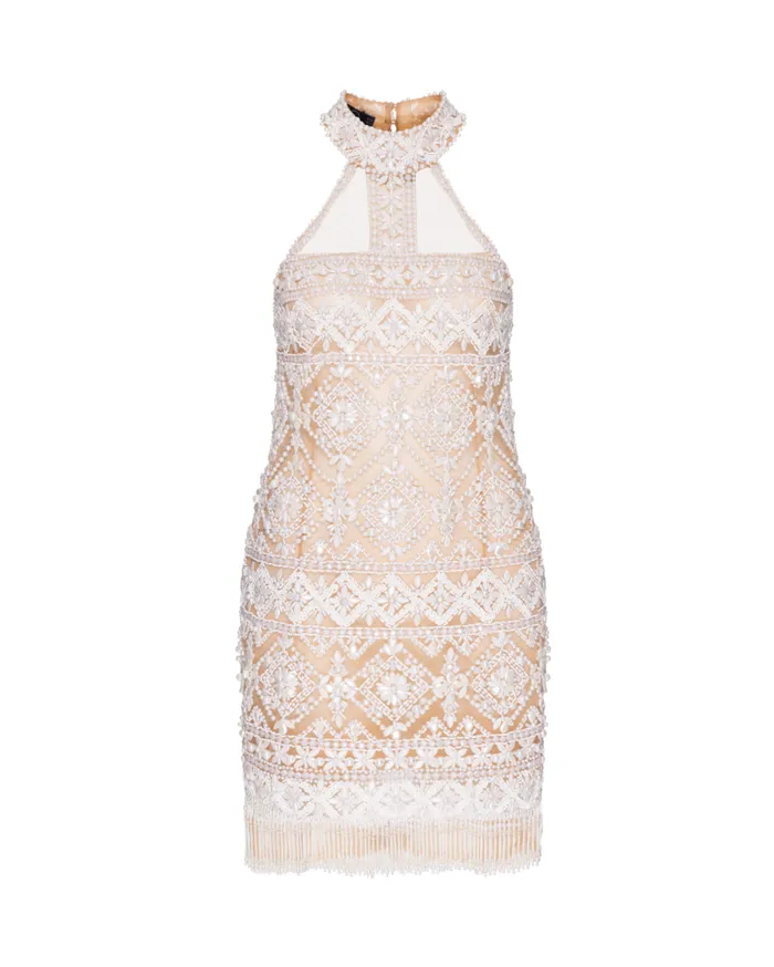 Ready To Wear HandBeaded High Neck Mini Dress EXCLUSIVE PatBO Dresses and Jumpsuits