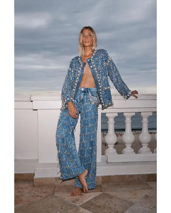 Ready To Wear HANDBEADED HIGH WAIST JEANS FINAL SALE PatBO Bottoms