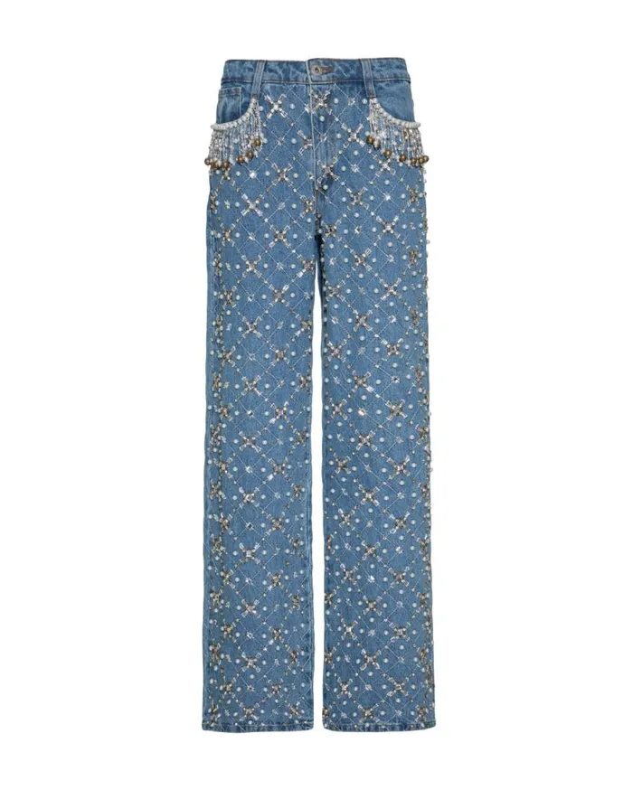Ready To Wear HANDBEADED HIGH WAIST JEANS FINAL SALE PatBO Bottoms