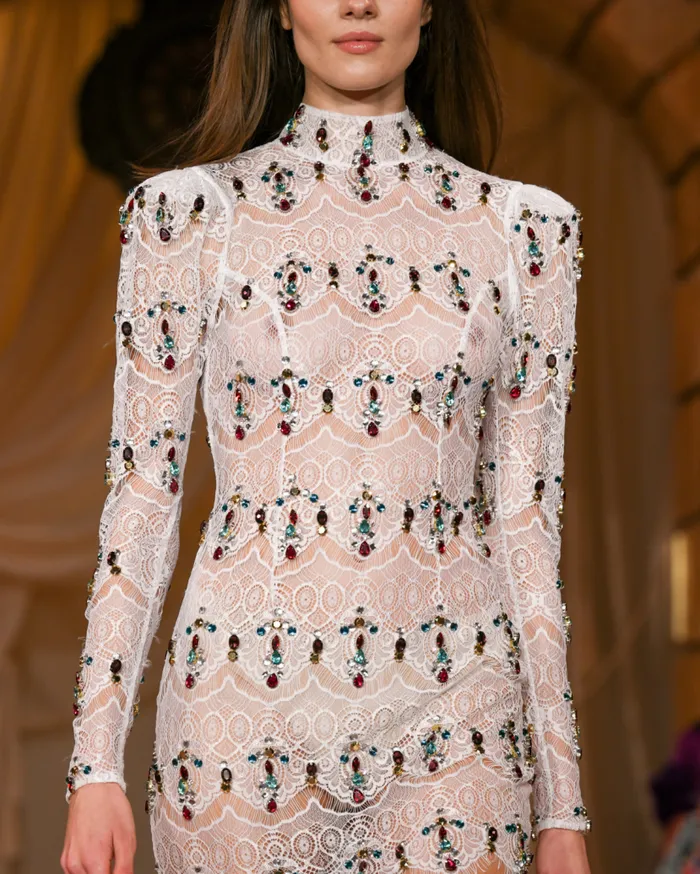 Ready To Wear HandBeaded Lace Mini Dress FINAL SALE PatBO Dresses and Jumpsuits