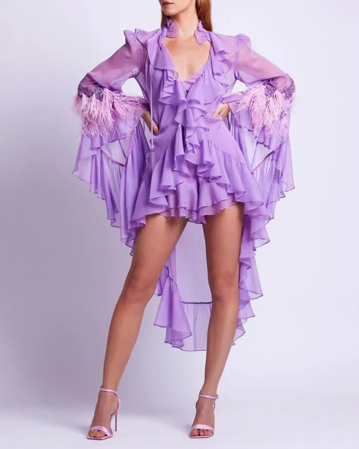 Ready To Wear HandBeaded Ruffle Blouse EXCLUSIVE PatBO Tops and Bodysuits