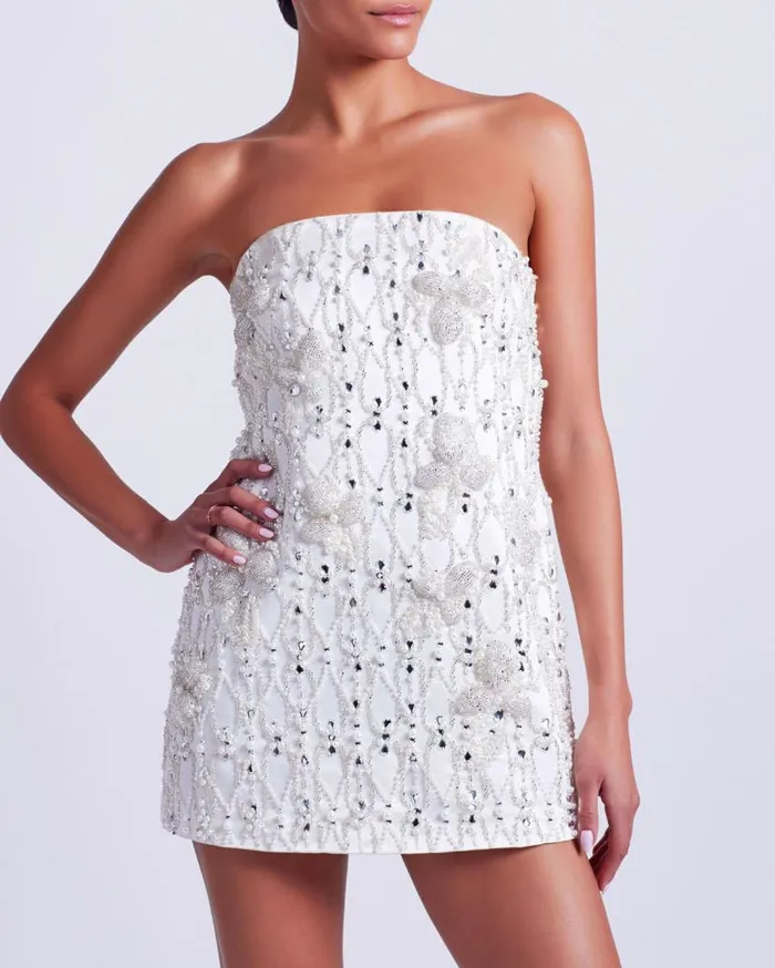 Ready To Wear HandBeaded Satin Mini Dress EXCLUSIVE PatBO Dresses and Jumpsuits