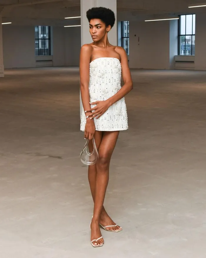 Ready To Wear HandBeaded Satin Mini Dress EXCLUSIVE PatBO Dresses and Jumpsuits